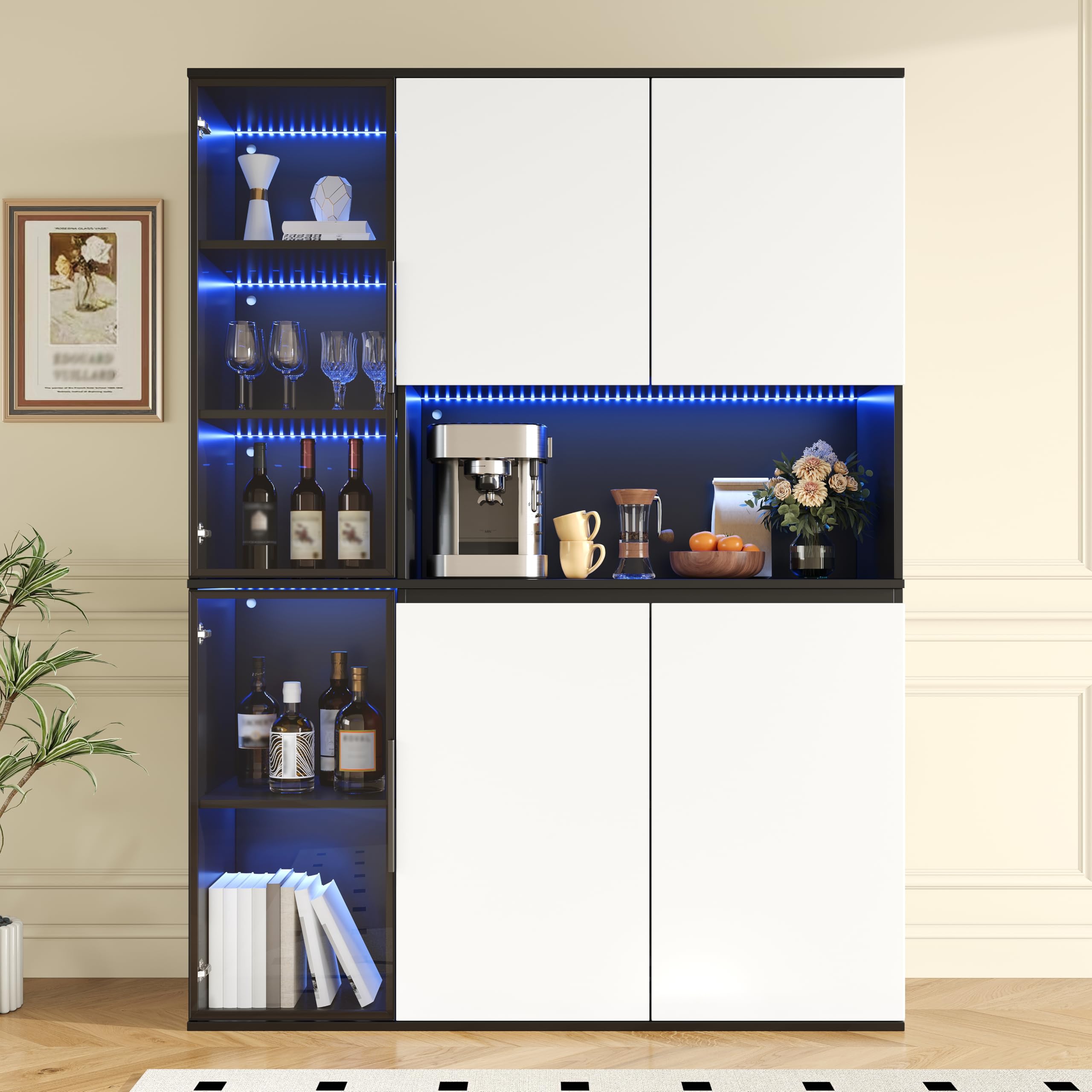 Armadietto alto, vetrina, luci LED integrate, vano portaoggetti, armadio per sala da pranzo