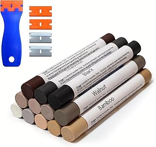Oriflame Wood Furniture Filler Sticks: 12-Color Wood Repair Wax Crayons with Scraper for Scratches/Cracks/Holes/Stains in Floors/Table/Cabinets/Desks/Bedposts(Hardwood/Laminate)