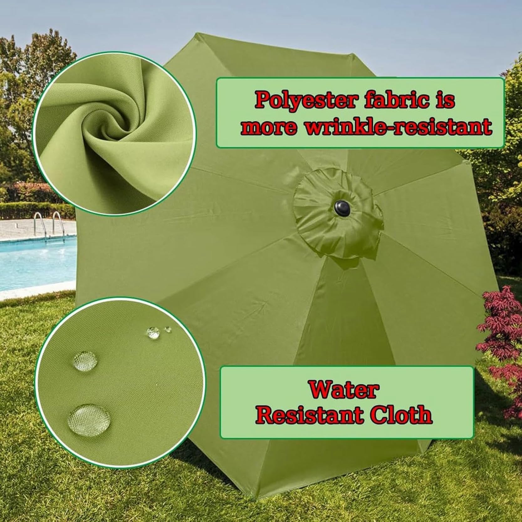 Zapasowa tkanina na parasol, 300/270/200CM 6 ramion/8 ramion wymienny pokrowiec na parasol, do standardowych i wspornikowych parasoli(Burgundy,6 ribs-3m(9.8ft))