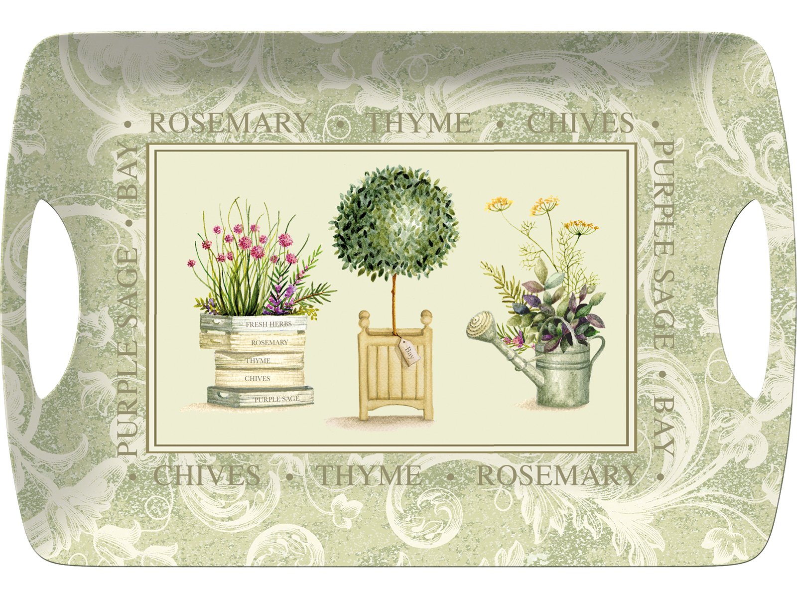 Creative Tops 5169689 Topiary Large Luxury Handled Melamine Serving Tray, Green, 2.4 x 47 x 32 cm