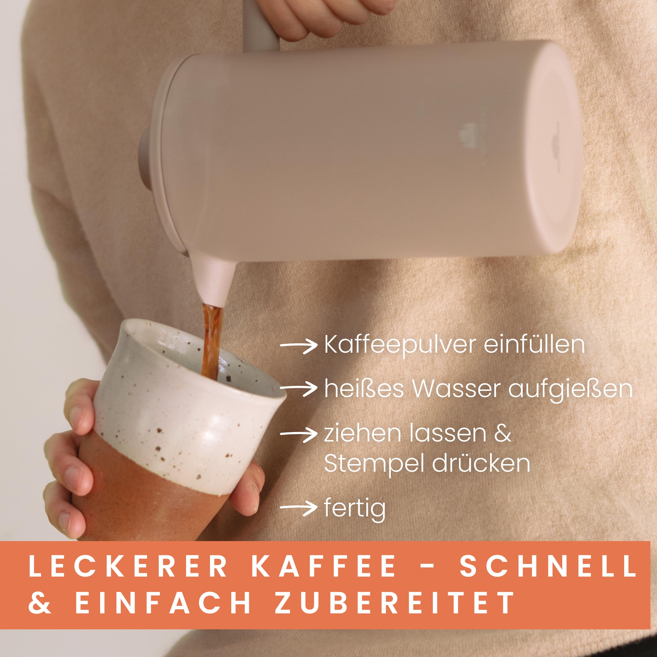 Groenenberg French Press Earth 600 ml o. 1 Liter I Hochwertige Kaffeepresse mit Thermo Warmhalte-Funktion I Edelstahl Kaffeebereiter