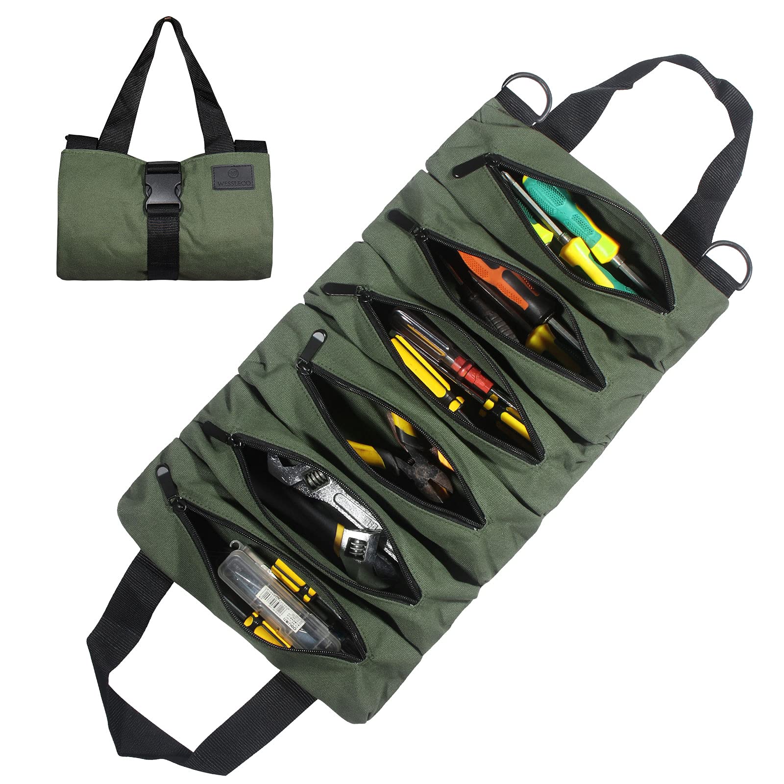 Buy Wessleco Tool Roll up Bag, 16OZ Canvas Rolling Tool Bag, Wrench