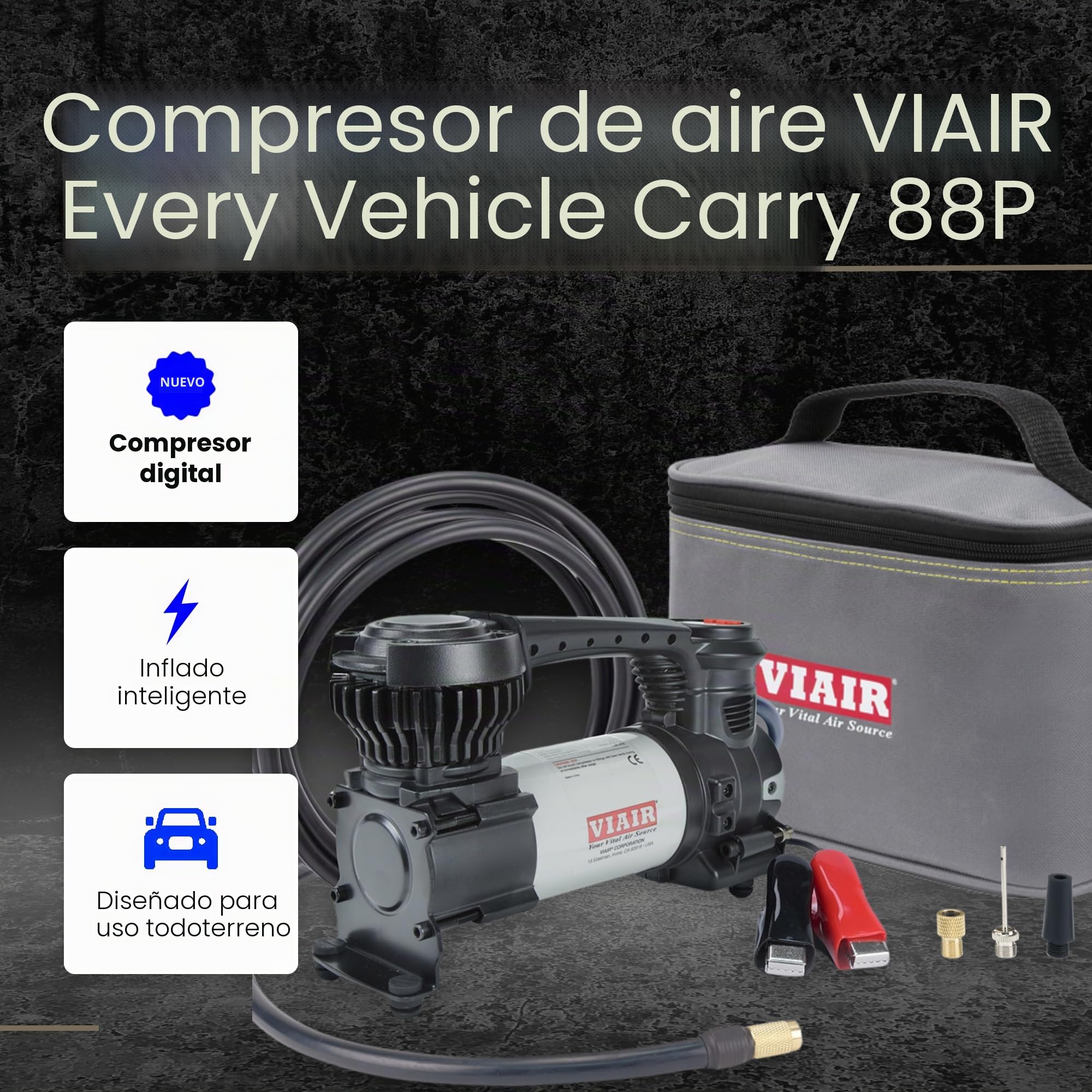 VIAIR Digital EVC88P - Inflador portátil de neumáticos para coche, camión, SUV y RV | Función de apagado automático preestablecida | Compresor de aire de 12 V de alta resistencia de 12 V