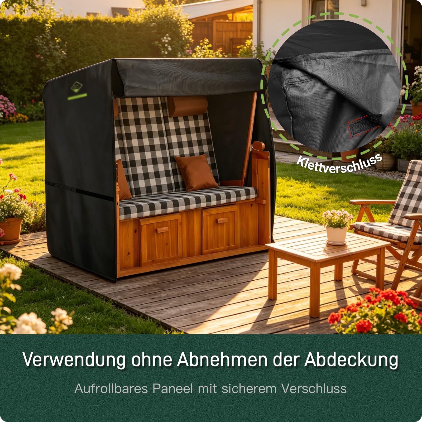 Awnic Strandkorb Schutzhülle Winterfest Strandkorbhülle Strandkorbhülle 2 Sitze Wasserdicht 420D Polyester L135×B105×H175/140cm