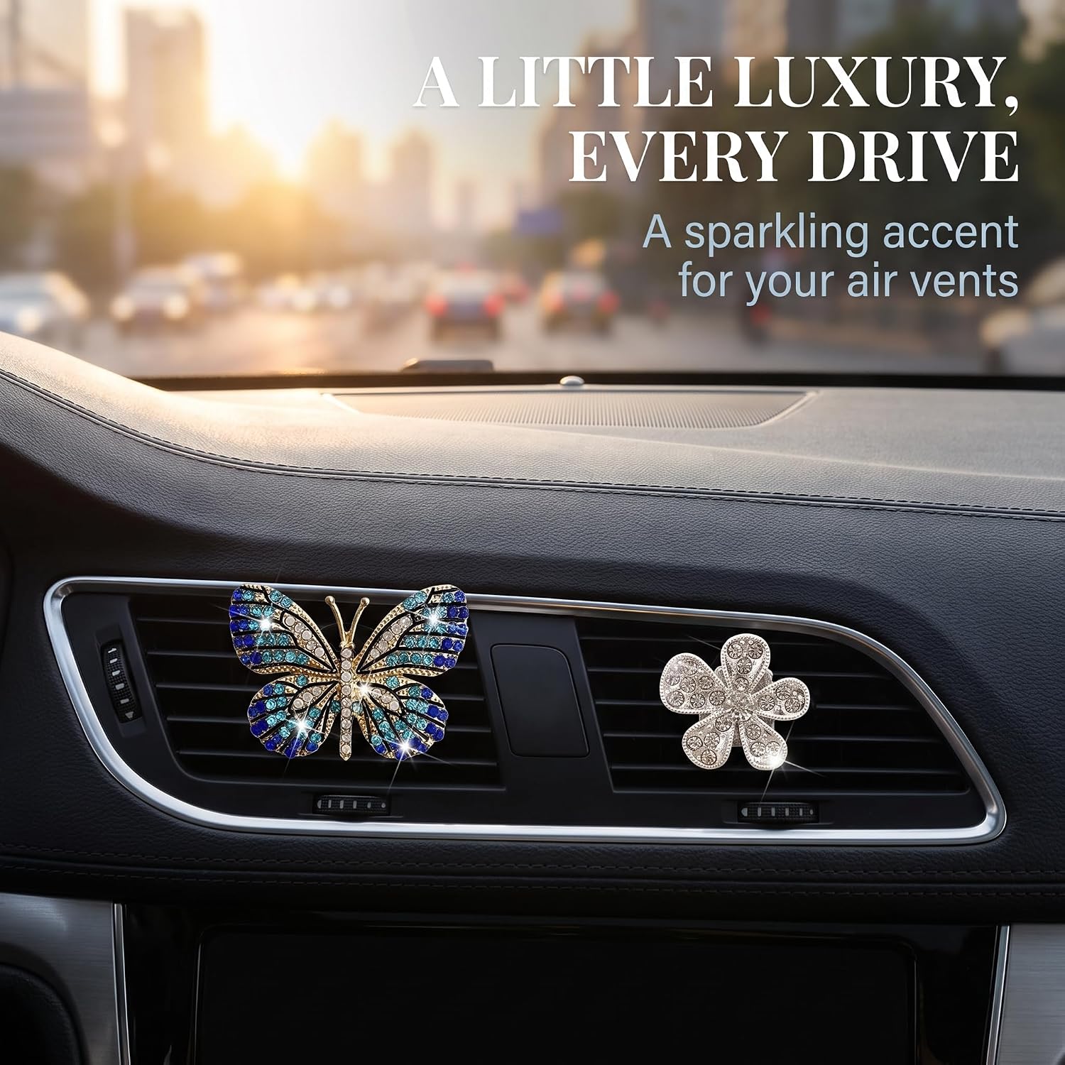 Bling Butterfly Crystal Daisy Air Fresheners, 4 Pcs Rhinestone Diamond Flower Car Decoration, Bling Car Accessories for Women image 5