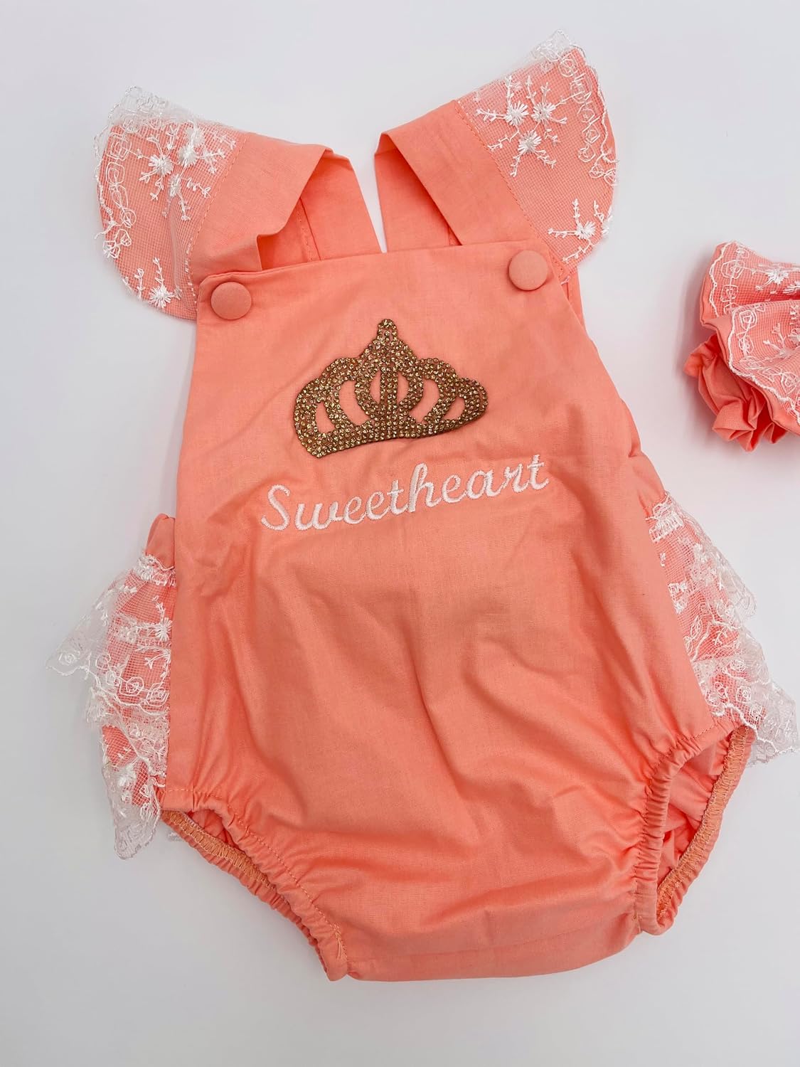 MELEK & MOON Personalized Luxury Infant Newborn Baby Girl Outfit – 2-Piece Cotton Set – Peach Blossom Baby Set