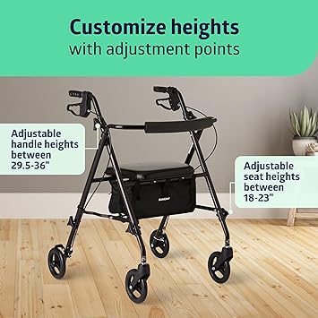 Medline Superlight Aluminum Rollator, Black - Ultra-Lightweight, Foldable & Durable Mobility Walker