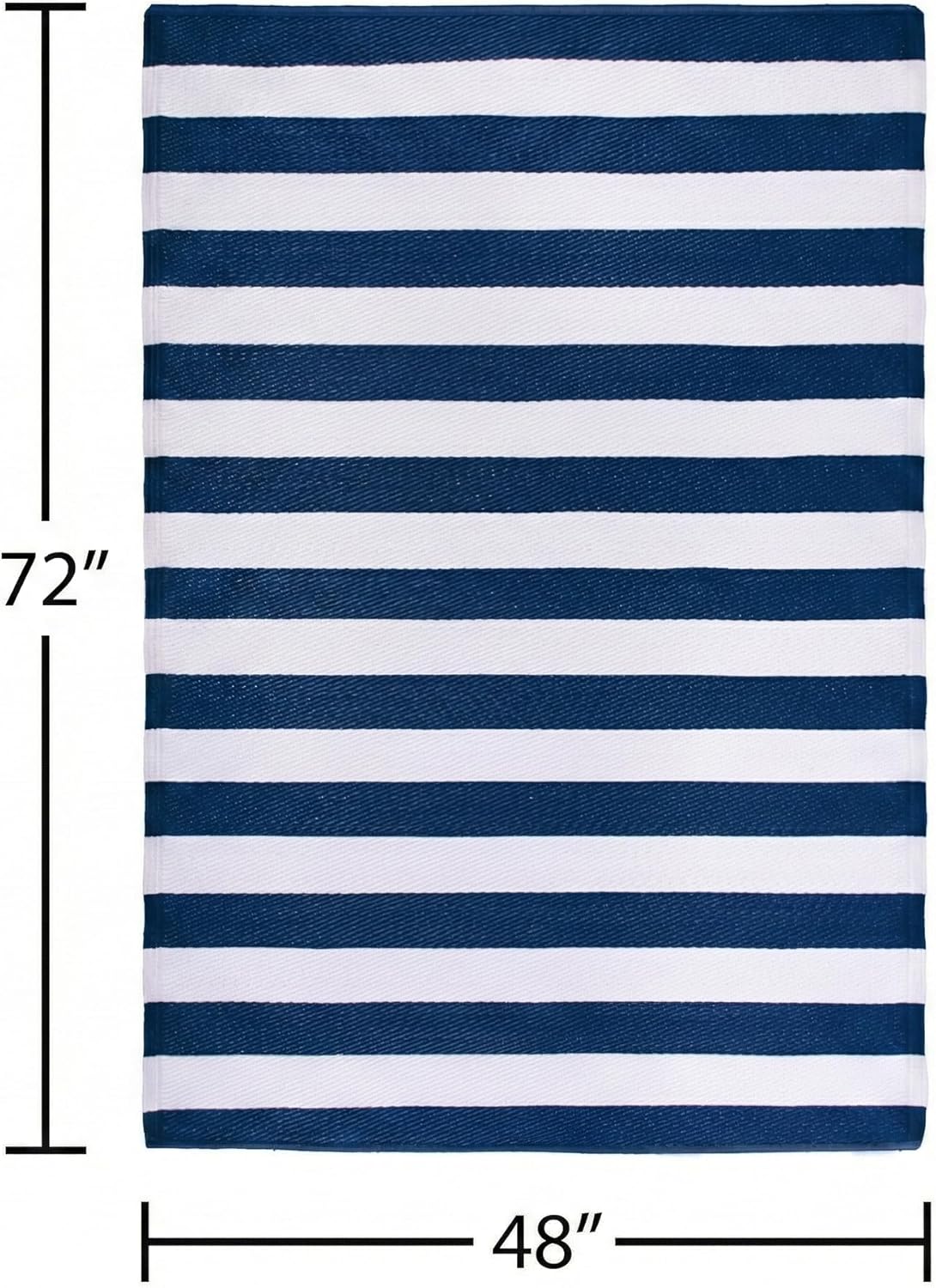 FH Home Outdoor Rug - Waterproof, Fade Resistant, Reversible - Premium Recycled Plastic - Striped - Patio, Deck, Porch, Balcony, Laundry Room - Brittany Stripe - Blue & White Crease Free - 4 x 6 ft