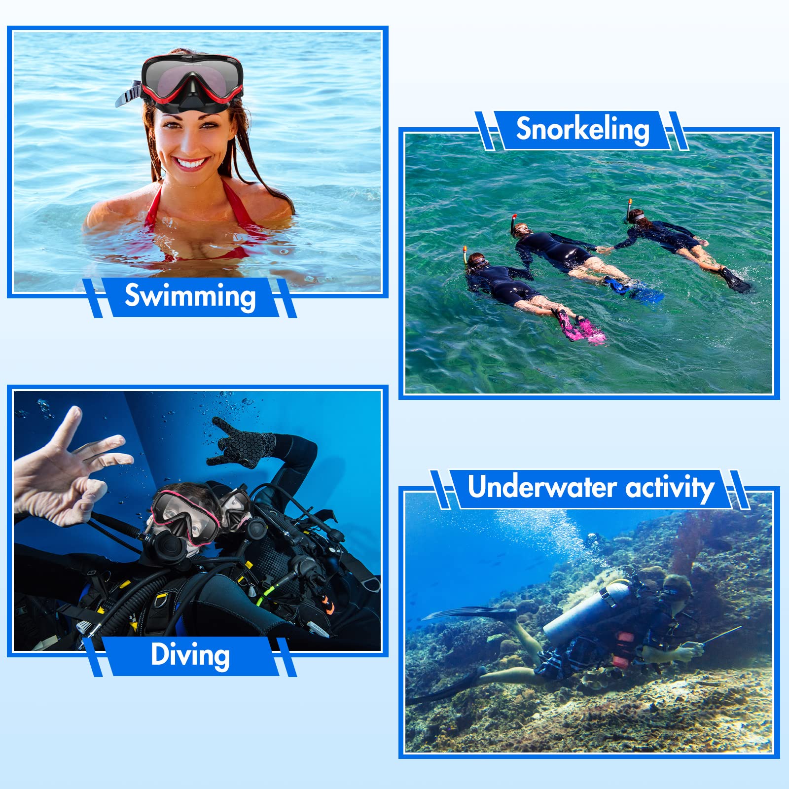 Sherr Confezione da 6 mascherine da nuoto per adulti, con copertura per il naso, anti appannamento, con lente in vetro temperato, maschera da snorkeling per uomini e donne, giovani e adulti