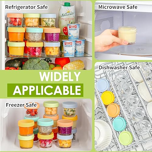 Miniatura 6 de Paquete de 20 recipientes de vidrio para almacenamiento de alimentos para bebés, tarros de almacenamiento de alimentos para bebés de 4 onzas con