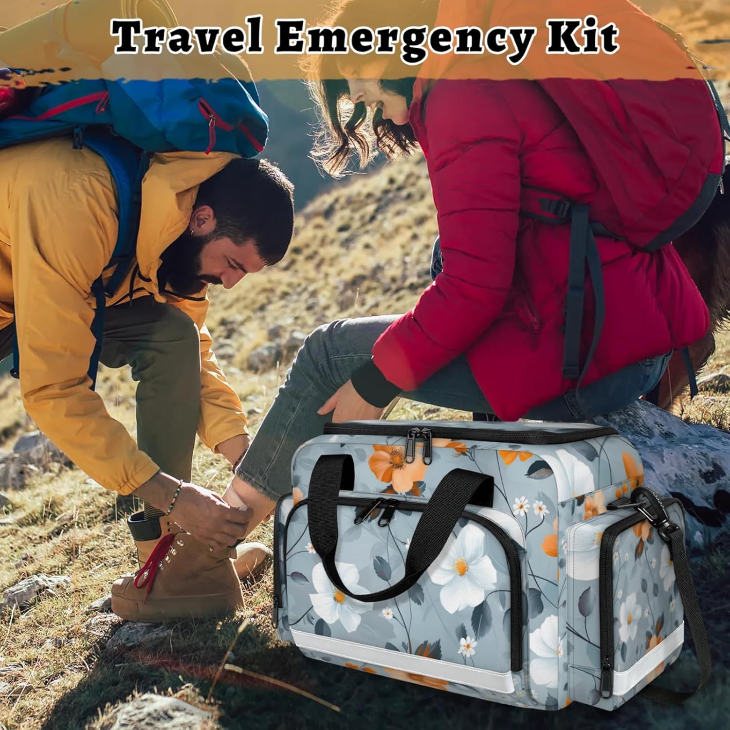 First Aid Bags Empty, Mystical Flower Emergency Bag First Aid Kit Multiple Compartment Kit Carrier On Call Trauma Bag for Paramedics Emergency Medical Supplies Kit
