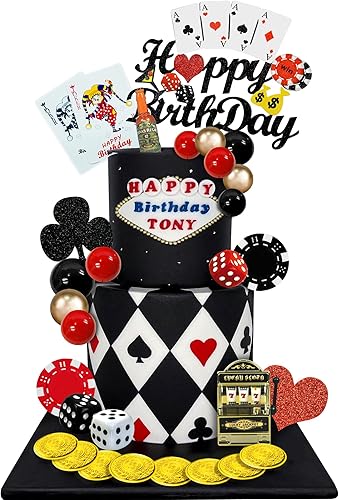 35 PCS Casino Cake Toppers Mini máquina tragamonedas fichas de póquer dados para decoración de cumpleaños de escena de Las Vegas (casino 2)
