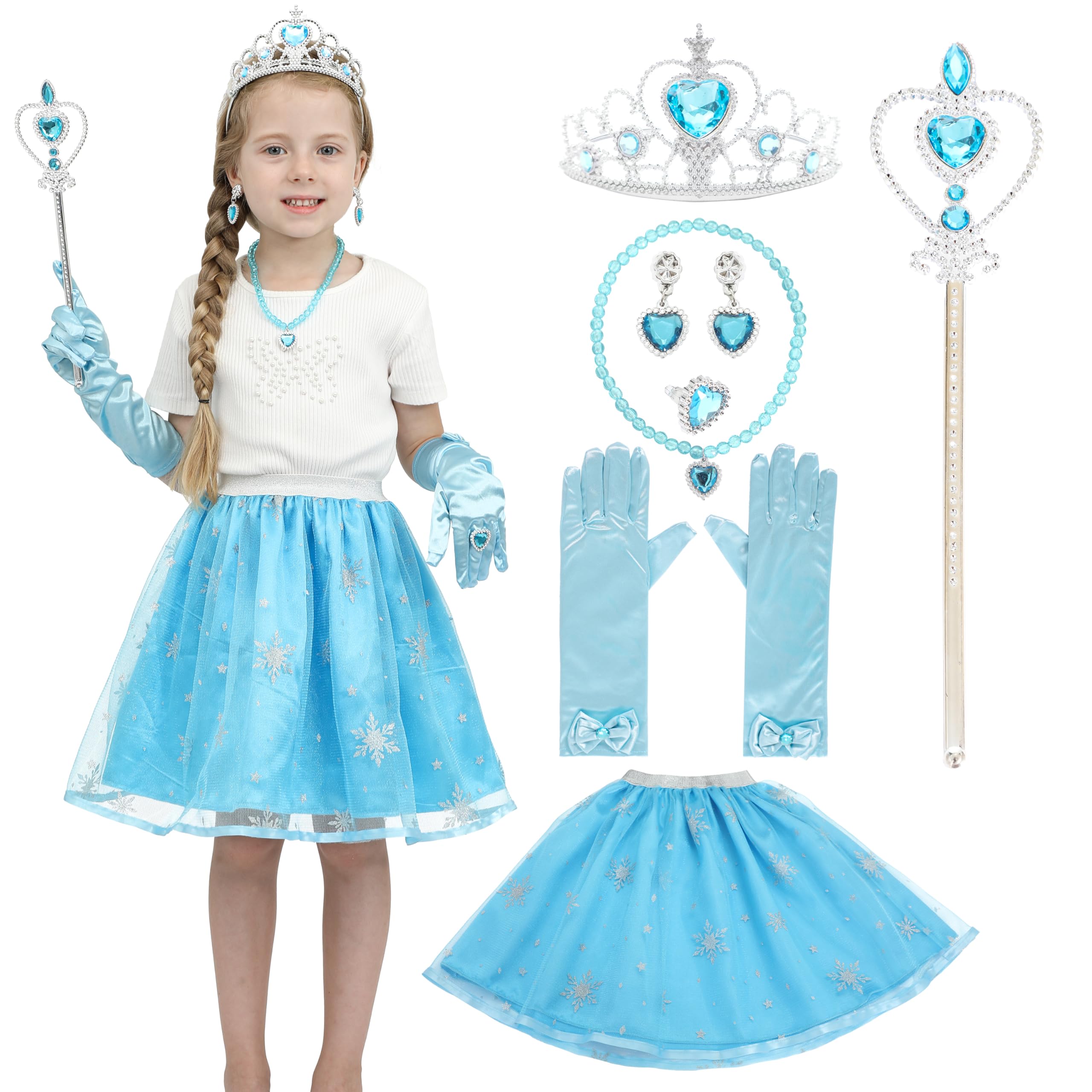 Sincere Party Girls Princess Costume Accessories Fancy Dress Up Cosplay Exquisite Match Sets,Elsa Dress Up Tutu Set for Girls 3-8yrs blue