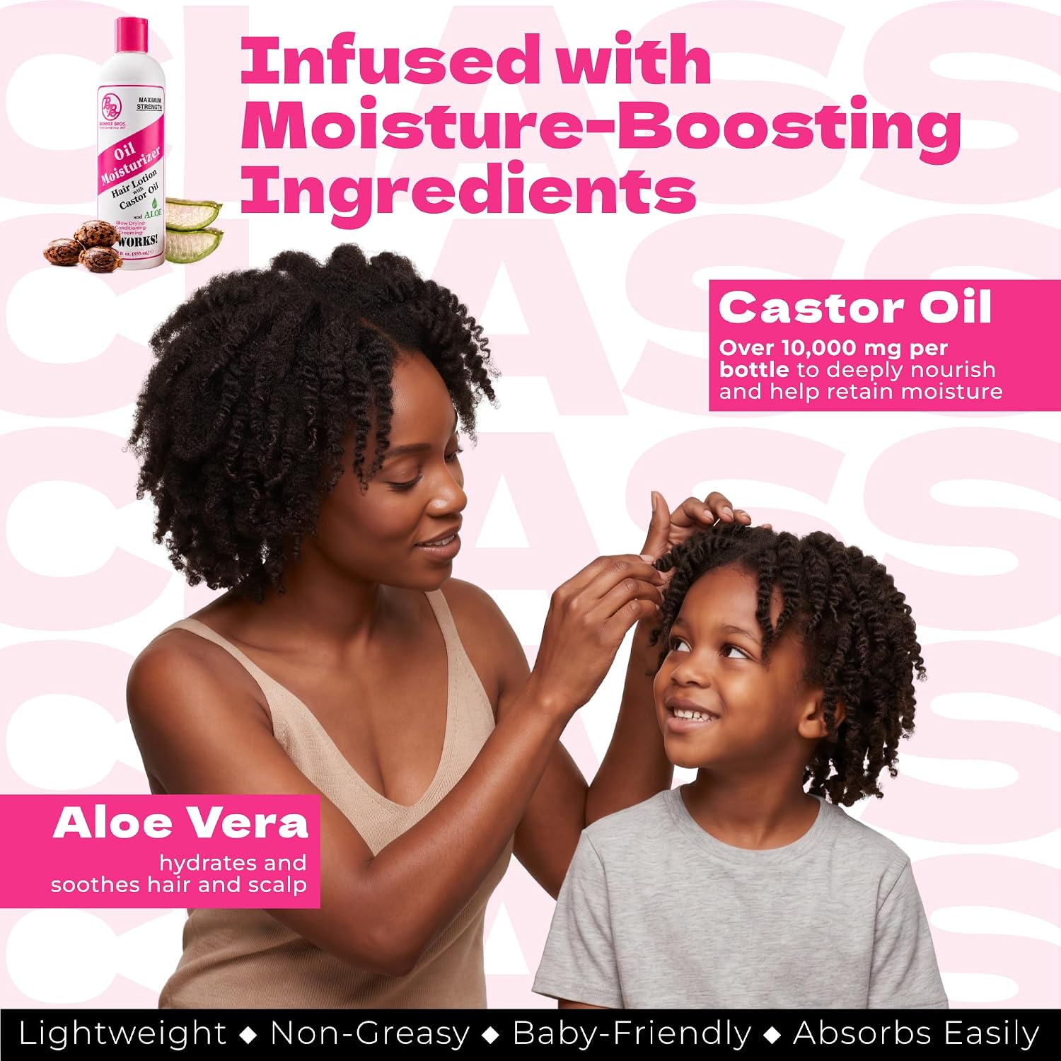 Bronner Bros Oil Moisturizer Hair Lotion with 10,000mg Castor Oil & Aloe Vera – Lightweight & Non-Greasy Scalp & Hair Moisturizer for Conditioning & Protection – For All Hair Types & Styles, 12 fl oz