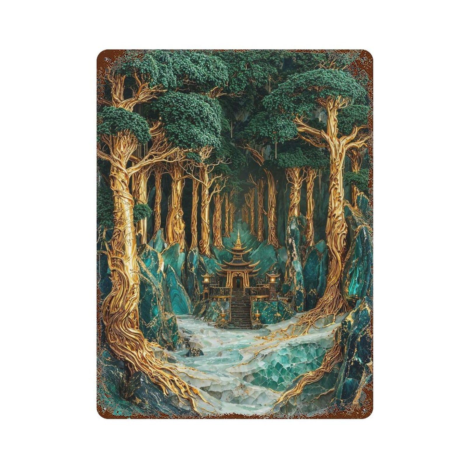 Weathered Tin Sign with Sacred Grove Sanctuary Design 15.7"x11.8", for Basement, Hobby Room And Garage Decor, Industrial Home Decor
