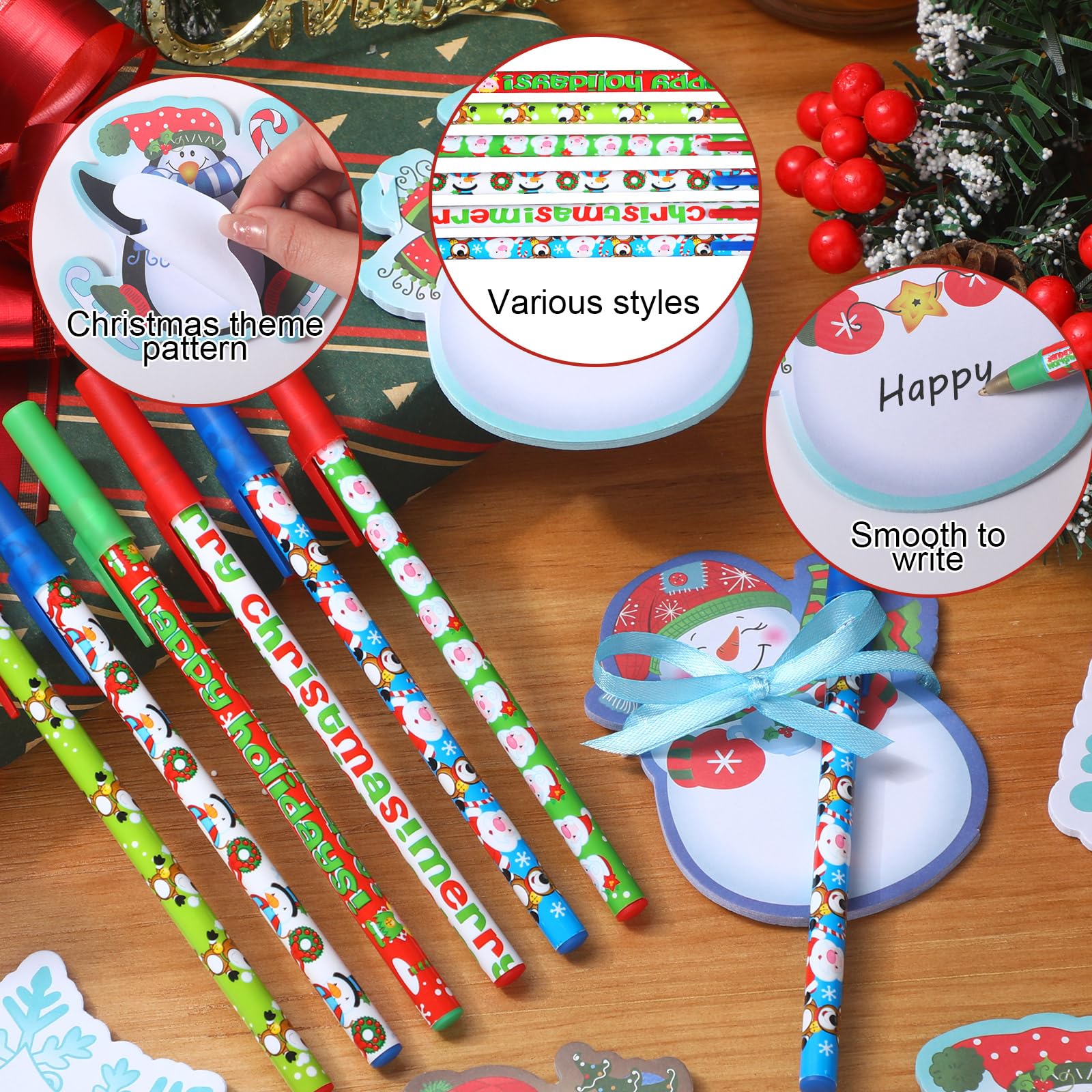 Outus 36 Sets Christmas Notepads with Pens Winter Sticky Notes Ballpoint Pens with Ribbons Snowman Snowflake Mini Pocket Memo Pads Holiday Stationery Gifts for Xmas Goodie Bag Filler Stuffer Classroom - Image 3