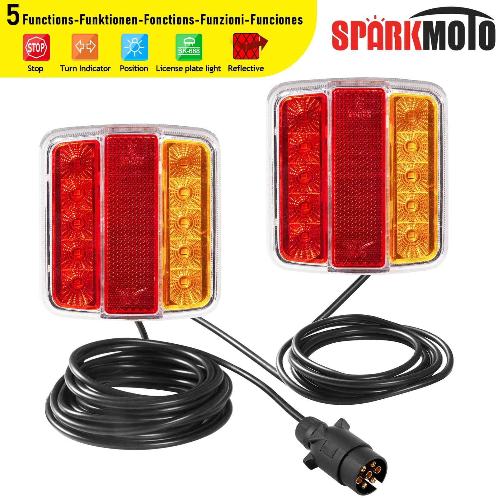 LED Magnetic Trailer Lights, Magnetic Led Trailer Lights With Cable 12V, LED Towing Tail Lights With Magnets Wired 2.5M/7.5M Cable and 7pin Trailer Plug — view 5