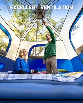 3/4 Person Camping Tent with 1 Door, 4 Windows, and Upgraded Ventilation Instant Setup, Waterproof, 8'x 8'x 67''Oxford Fabric Floor Pop Up in 60 Seconds Includes Rainfly and Backpack | 4 large windows,great airflow, 67in spacious tall headroom. Tent, floor & carrybag feature full Oxfordfabric construction
