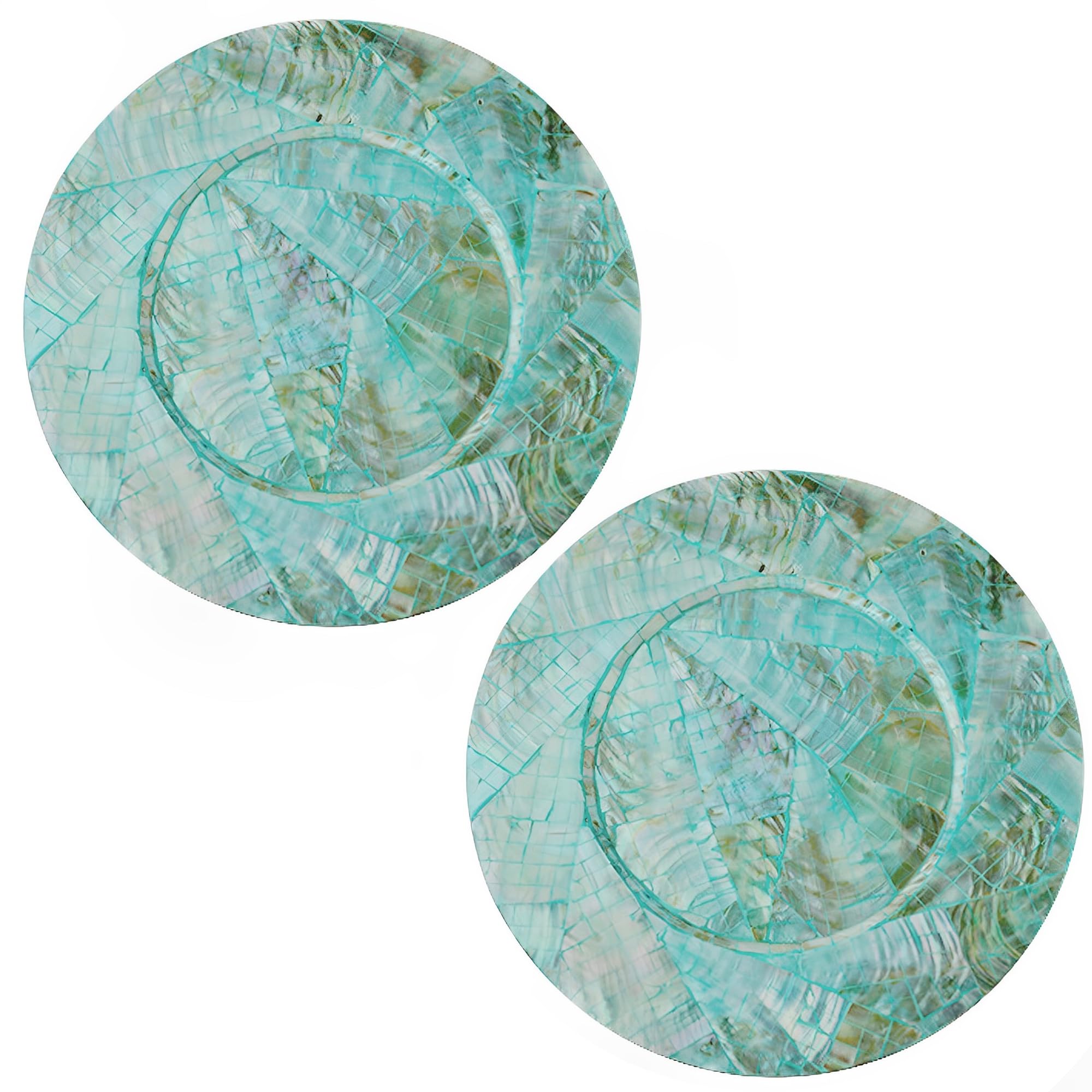 i-lan 2Packs 13 inch Mother of Pearl Decorative Plates for Display,Sea Shell Inlay Wood Charger Plates for Dining,Party,Modern and Luxury Decoration Placemats for Dinner Plates