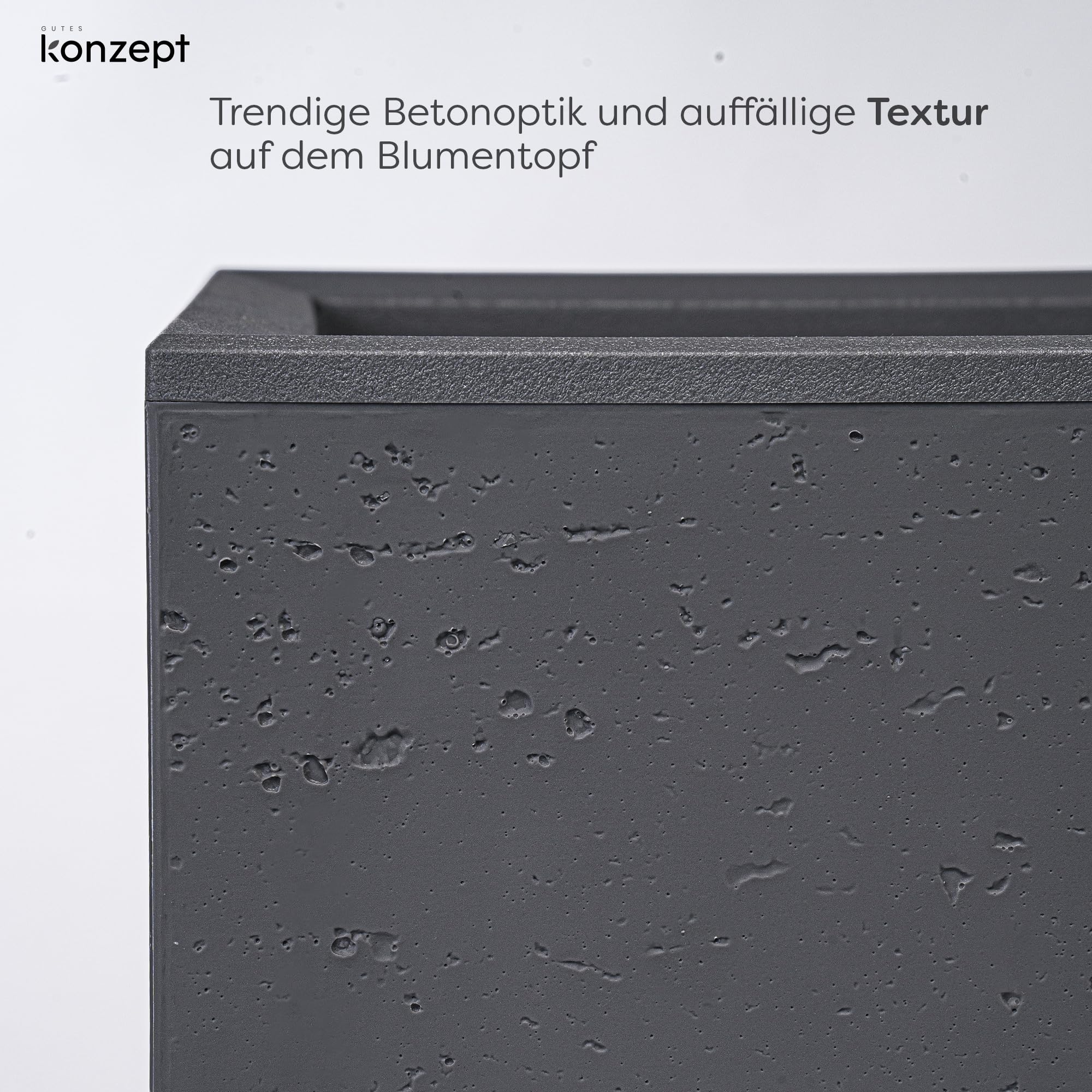 KONZEPT Großer Pflanzkübel auf Rollen, aus 100 % recyceltem Material - 30x30x30cm, für innen und außen, quadratisch, anthrazit in Beton-Optik, mobil – ideal für Garten, Terrasse, Balkon und Wohnräume