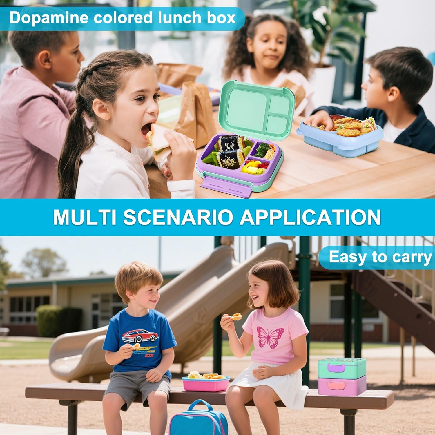 Kids Bento Lunch Box, 5-Compartment Leakproof Container with handle Movable Snack Box BPA-Free, Dishwasher & Microwave Safe Utensils Included for Kids/Adults | School, Office & Travel | Green - Image 5