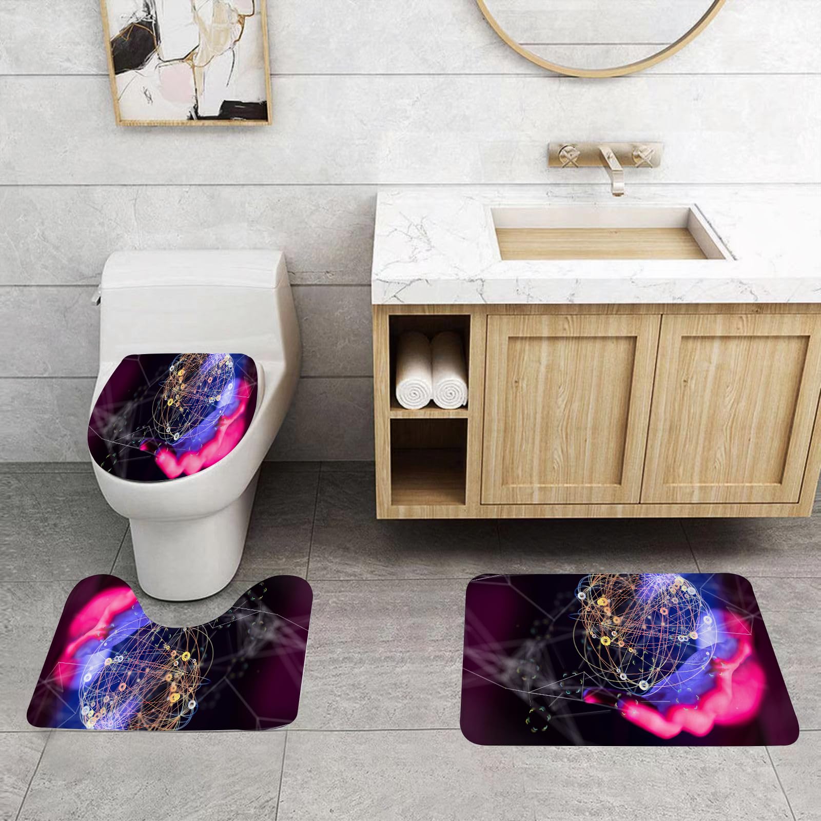 Set di 3 tappetini da Bagno, Lavabili in Lavatrice e Antiscivolo, tappetini in Morbida Fibra Superfine, connessione con la Rete Globale e i Dati dei Clienti.