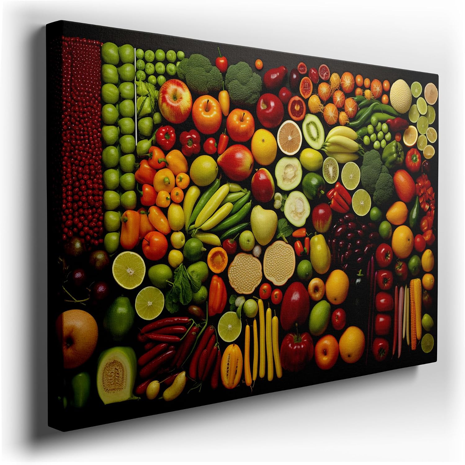 Canvas for Living room. A Feast for the Eyes Rainbow-Hued Cornucopia of Fruits and Vegetables, 27 x 18 inch Canvas Wall Art - Photographic Simplicity - Modern Home Decor