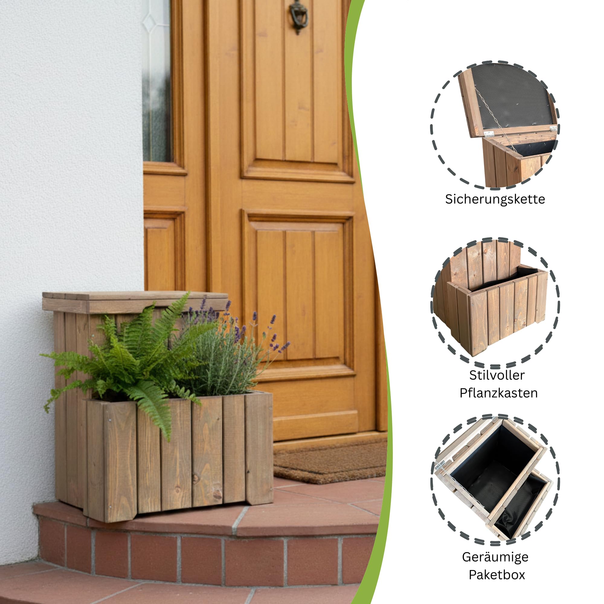 Paketbox mit Pflanzkübel aus Holz 50×56×70 cm Abschließbar Wasserdicht Paketbriefkasten