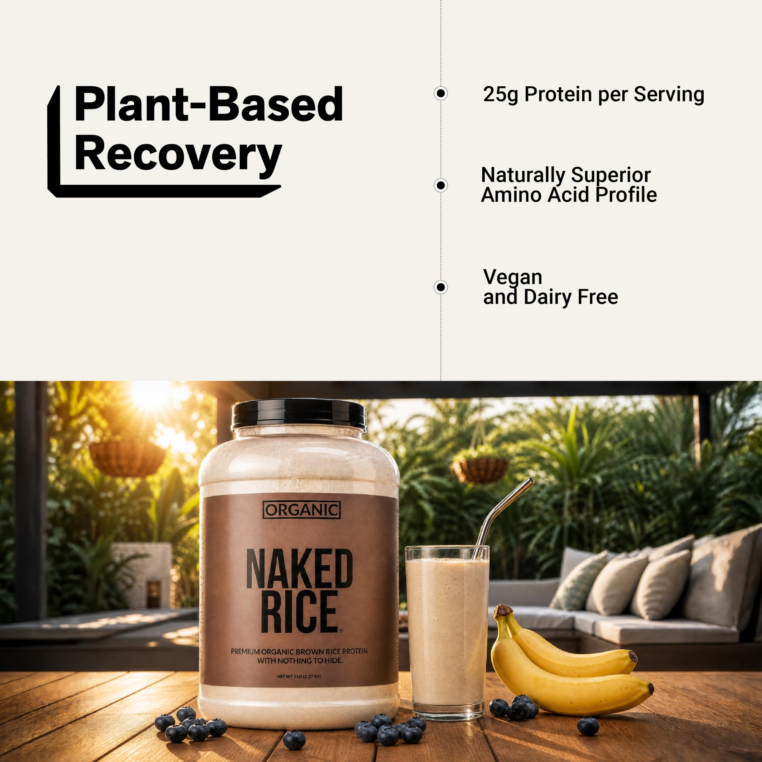 NAKED nutrition Rice - Organic Brown Rice Protein Powder - Vegan Protein Powder - 5Lb Bulk, Gmo Free, Gluten Free & Soy Free. Plant-Based Protein, No Artificial Ingredients - 76 Servings — Amazon image 6
