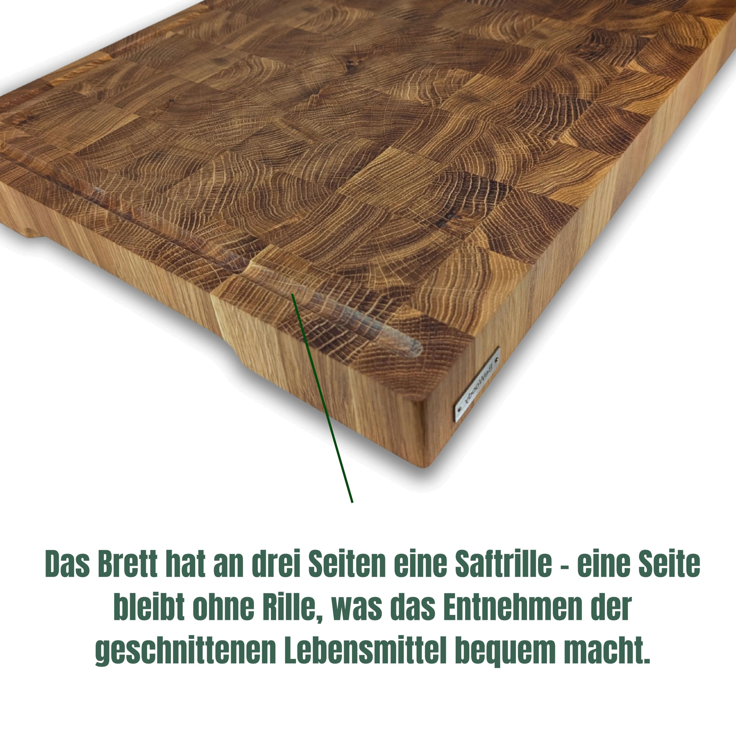 Hackblock Stirnholz XXXL Premium Schneidebrett Eiche 60x40x4,5 cm – Tranchierbrett mit Saftrillen, Rutschfeste Füße, Langlebiges Küchenbrett aus hochwertigem Eichenholz