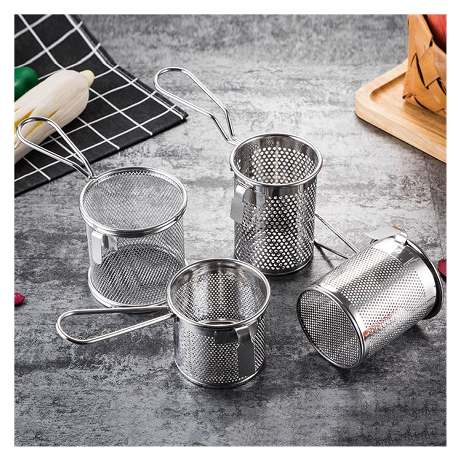 Cesta para freidora de acero inoxidable 304, cesta para freír en caliente, filtro para sartén, colador de alimentos, pantalla para fugas de aceite, cesta coladora con filtro para bolas de masa hervi