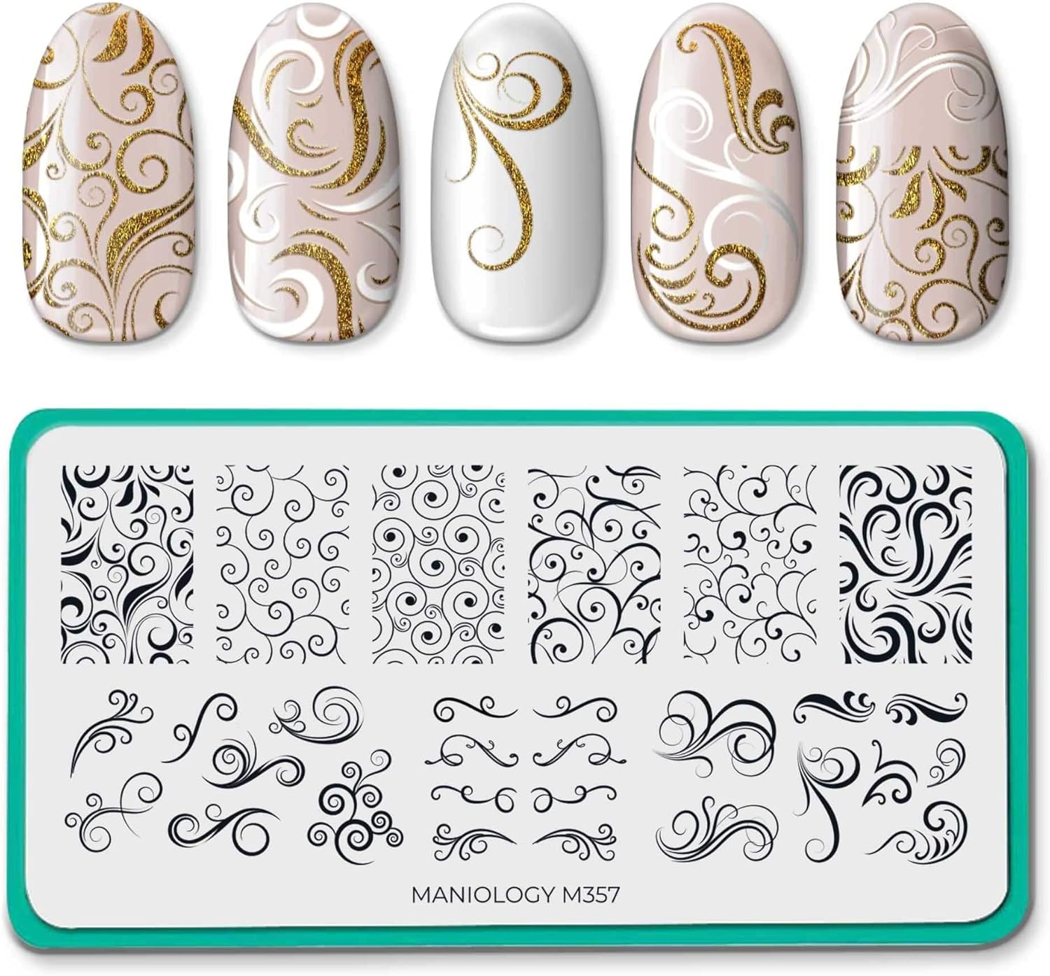 Maniology Swirls Nail Stamping Plate | Swirling Designs, Flowing & Curve Lines Pattern for Elegant DIY Manicures – Reusable, Rectangular Stainless Steel Nail Art Template