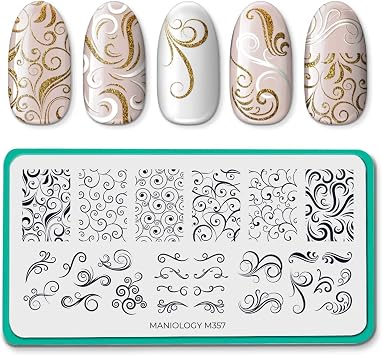 Maniology Swirls Nail Stamping Plate | Curved Abstract Nail Designs | Swirling & Flowing Curve Line Patterns for Swirly DIY Manicures Reusable Rectangular Stainless Steel Nail Art Template