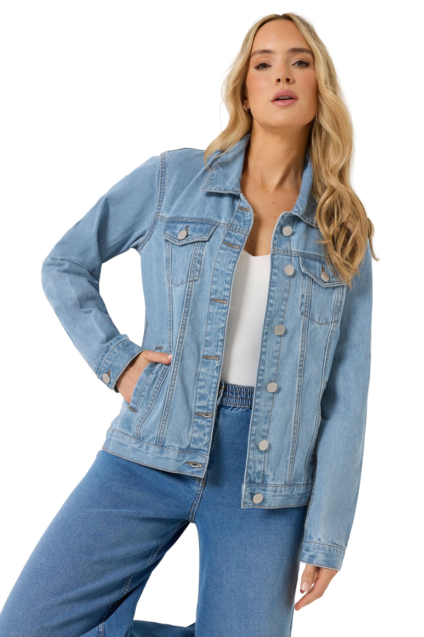 Long Tall Sally - Lts Tall Mid Wash Cotton Denim Jacket - Women's