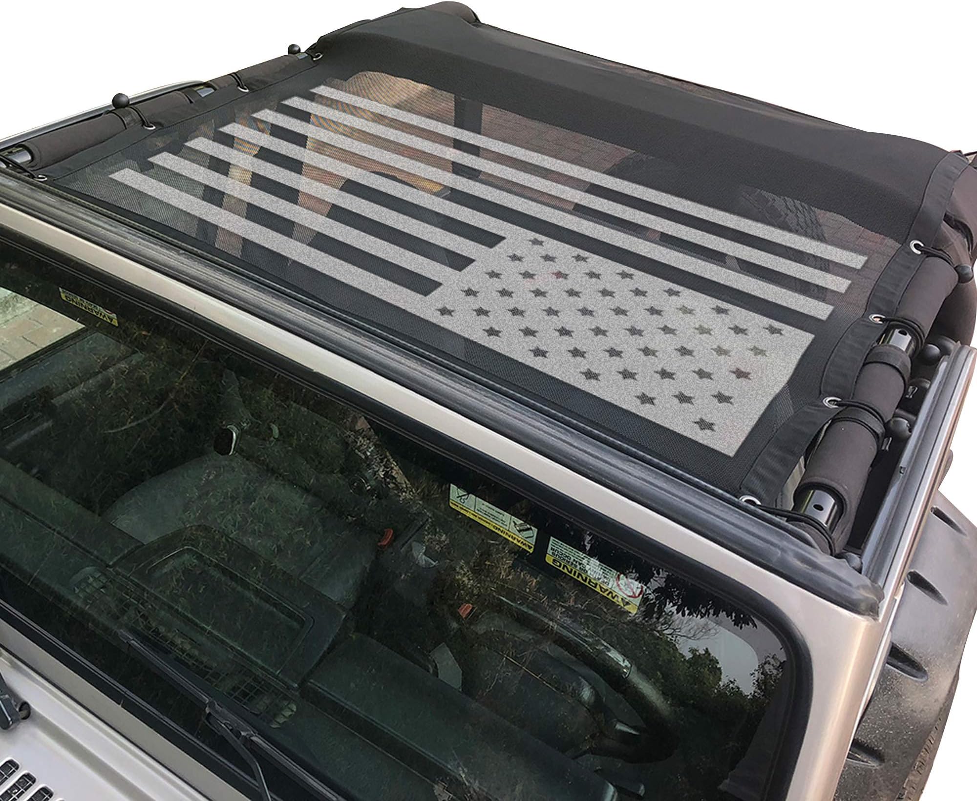 sukemichi TJ Bikini Top Sunshade Mesh Top for Jeep Wrangler TJ Accessories 1997-2006, Blocks UV, Wind, Noise, USA Flag