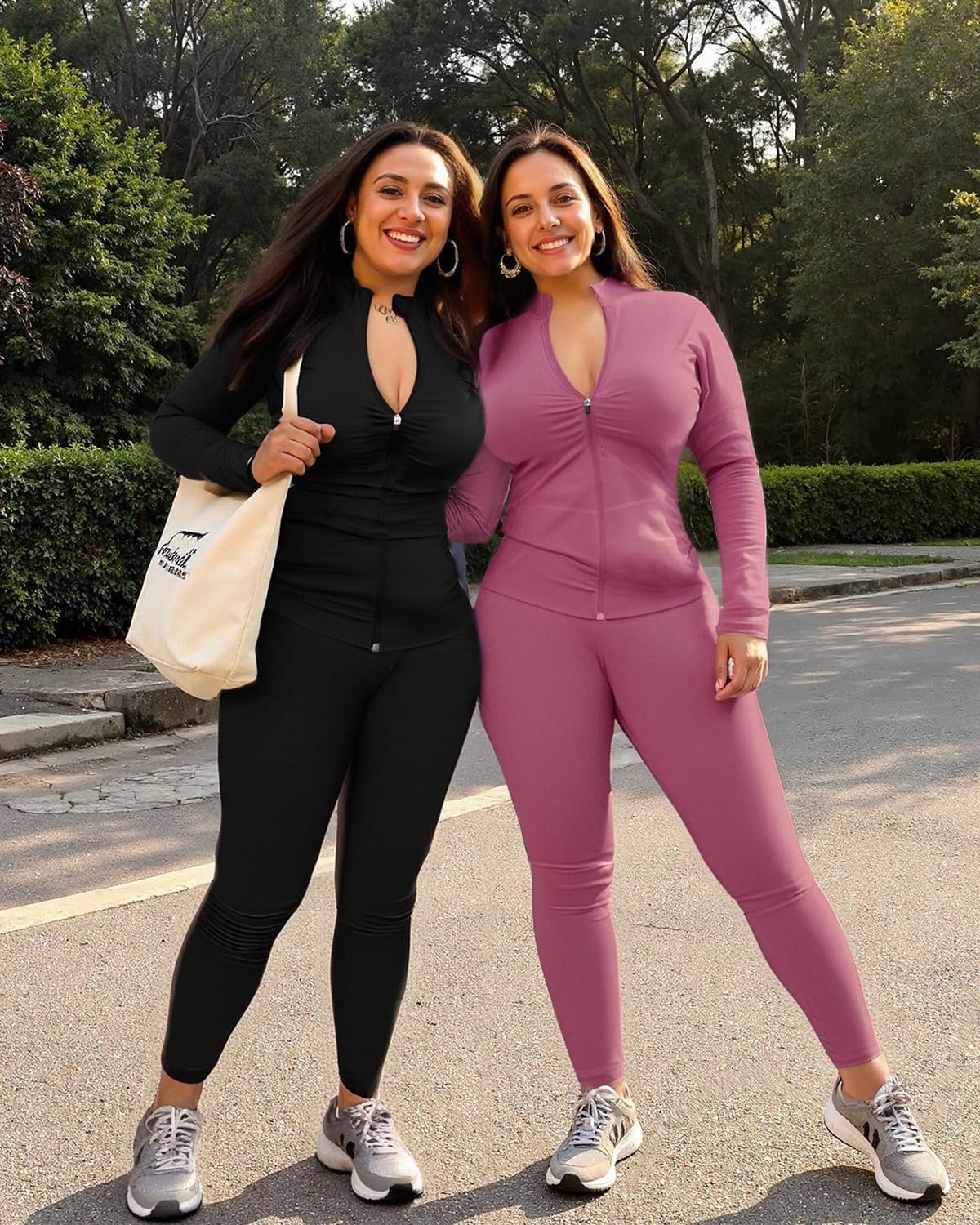 UOUA Two Piece Outfits Women Tracksuit Sets Long Sleeve Zip Up Jacket & Leggings for Gym Workout Set - Image 2