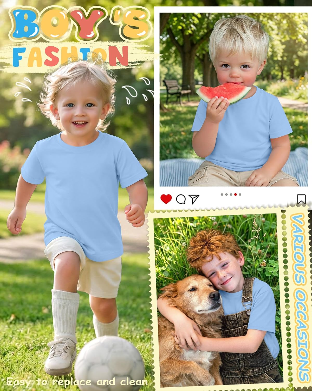 Yooo's Vivi Toddler Baby Boys Cotton Short Sleeve T Shirt Crew Neck Summer Casual Tee Kids Basic Soft Plain Top 18M-5T