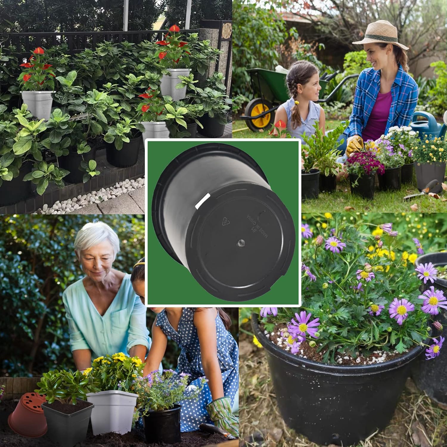 Garden Plastic Planter Nursery Pots - 10 Pcs 3.6 Gallon Round Black Nursery Pots for Indoor and Outdoor Plants with Drainage Hole
