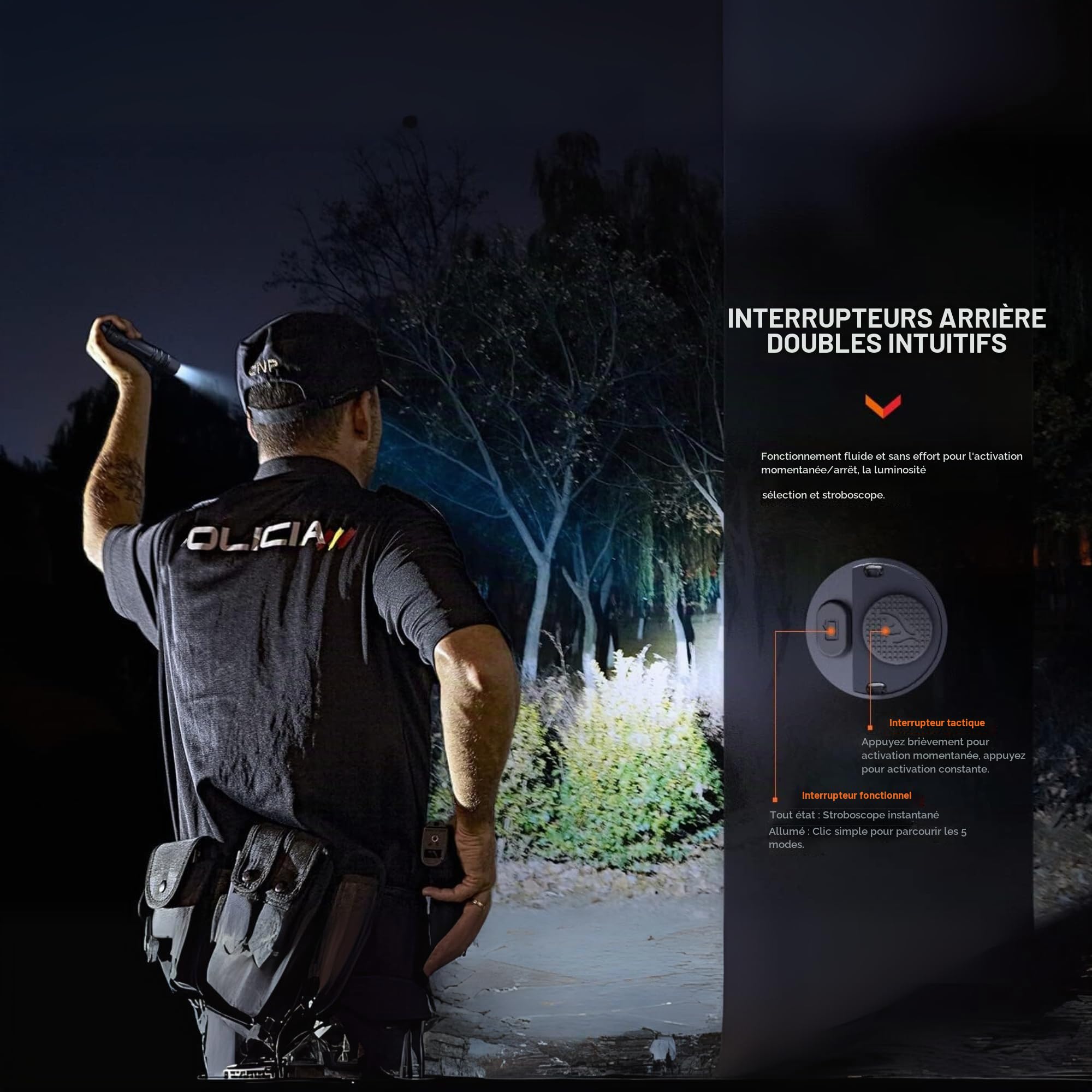 fenix PD36R Pro Lampe torche LED tactique rechargeable ultra lumineuse | 2800 lumens | 380 m | 42 heures maximum | double interrupteur arrière | alimentation par batterie 21700 | Stroboscope
