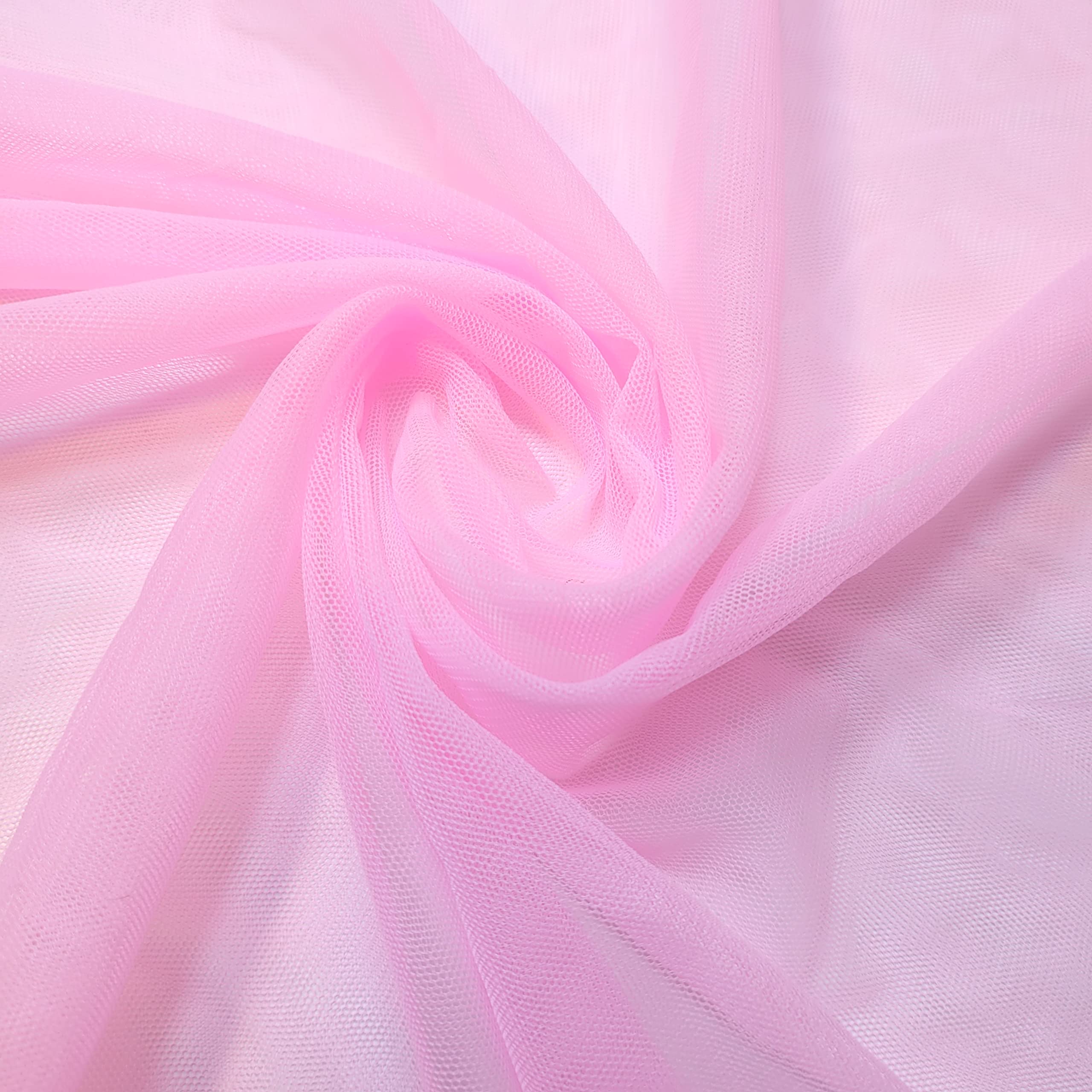 Premium Quality Power Net Mesh Sheer Fabric for Decorations, Dresses, and Crafts – 44" (112cm) & 58" (150cm) Wide, Sold in 1 Meter Pre-Cut Lengths (Pale Pink)
