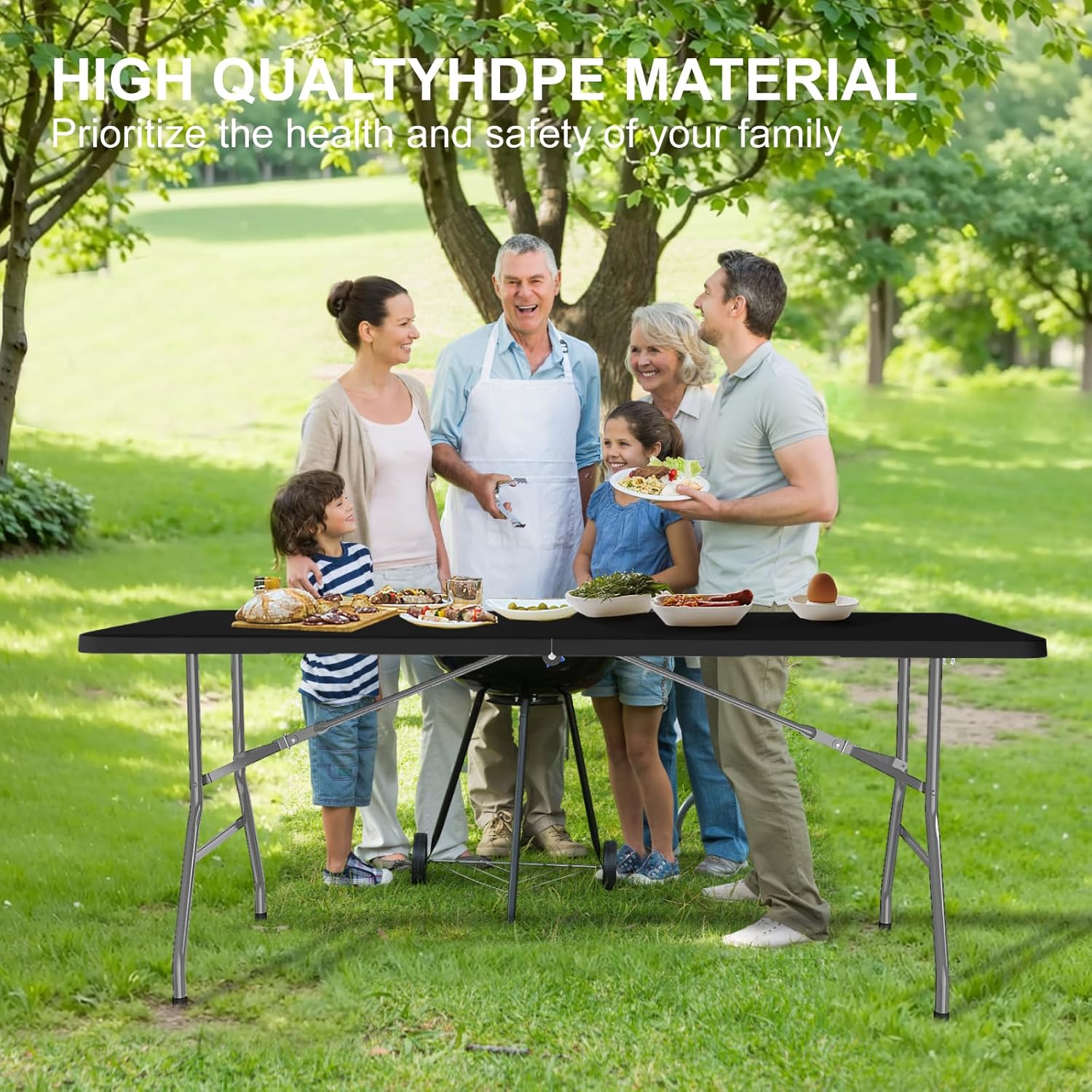 6FT Folding Table, 2 Pack Portable Plastic Folding Table, Foldable Dining Tables with Carrying Handle for Party, Picnic, Camping, Easy to Fold and Storage, for Indoor or Outdoor Use, Black