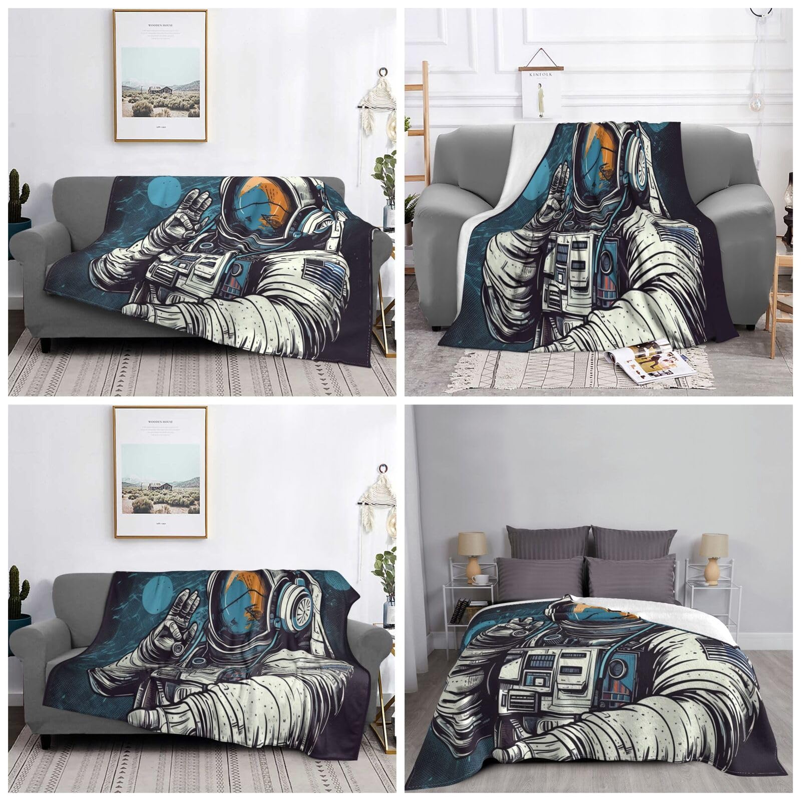 Couverture flanelle astronaute 167x228 respirante légère pour canapé lit