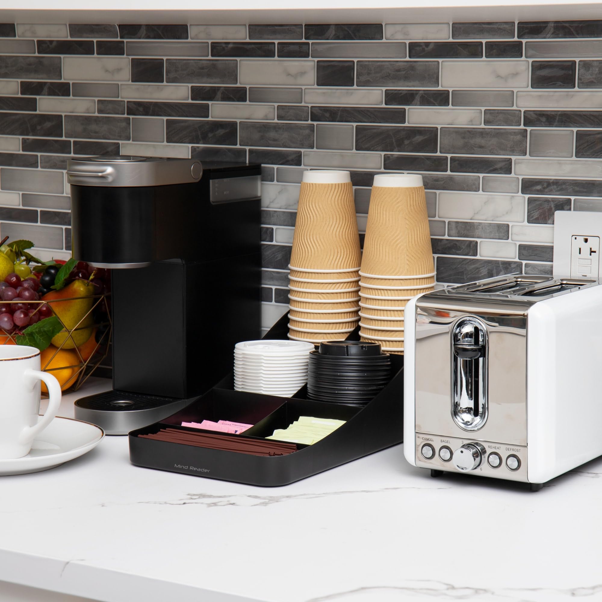 Mind Reader 2COMP7-BLK - Dispenser per tazze da caffè e condimenti a 7 scomparti, set da 2, 39,4 x 18,4 x 13,3 cm, in plastica, colore: nero