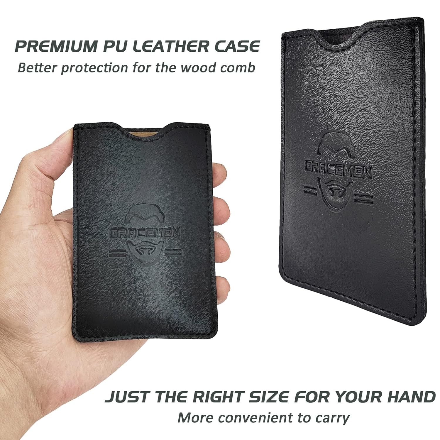 Premium Wood Beard Comb for Men - Great for Head Hair, Beard Grooming & Mustache - Fine & Coarse Dual Action Teeth - with PU Leather Case (Type A)