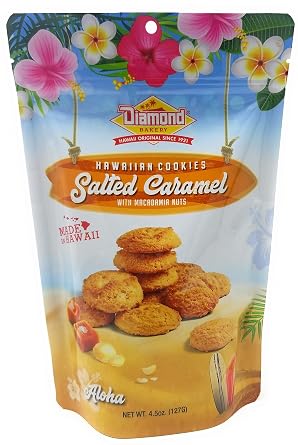 Diamond Bakery Hawaiian Cookies Salted Caramel with Macadamia Nuts 4.5 oz 127g Resealable Pouch