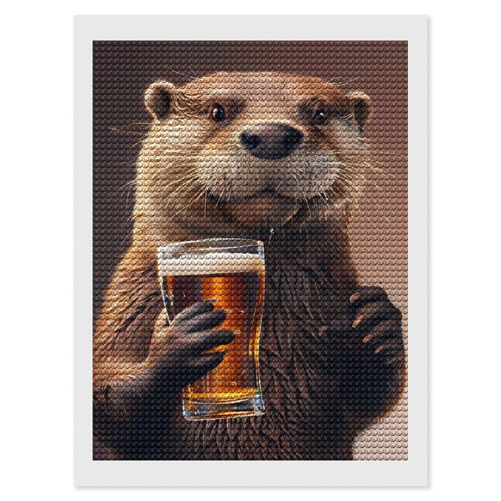Junmoney Otter Beer Full Drill Diamond Painting Kit 12"x16", for Teens, Adhesive Canvas, Bedroom Decor, Holiday Gift Idea