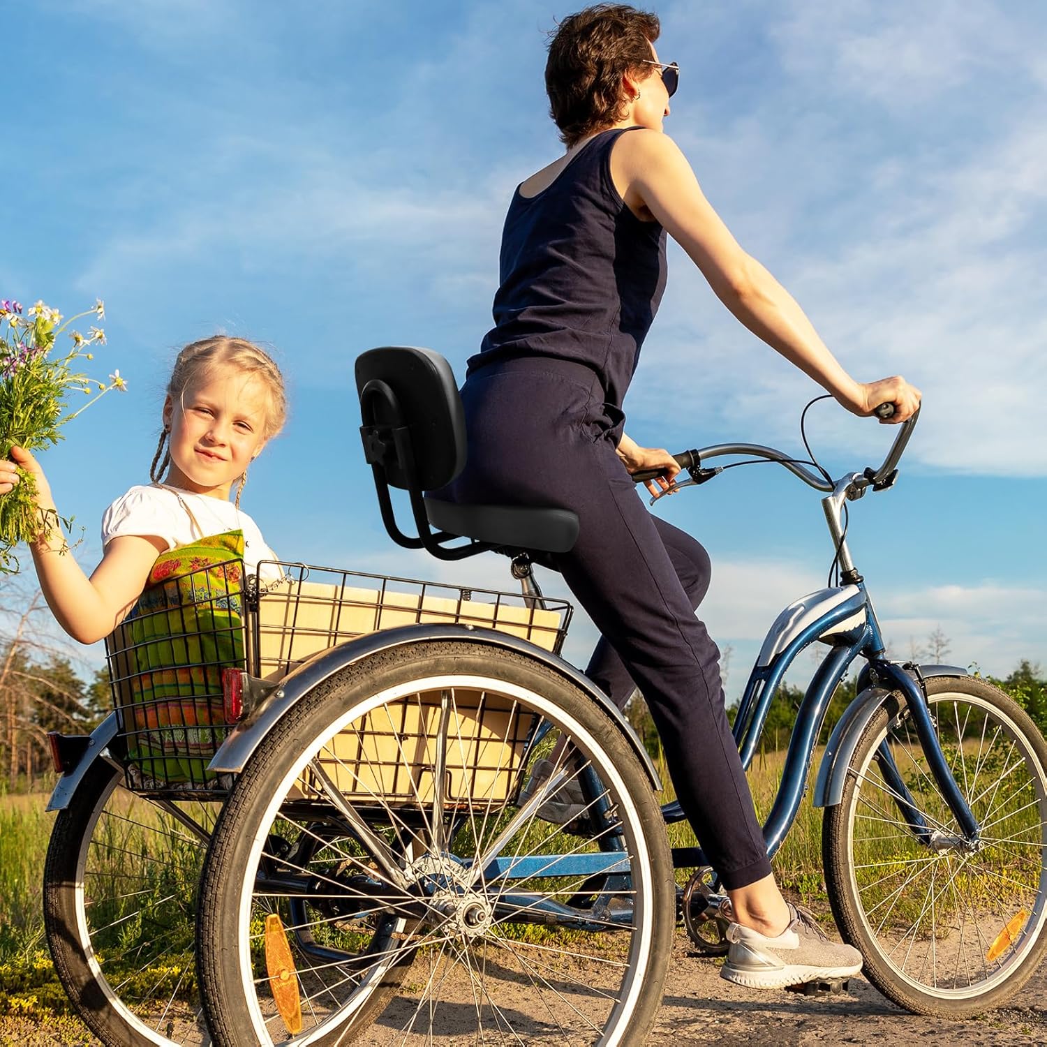 Bicycle Saddle with Adjustable Backrest, Oversized Wide Bicycle Seat, Comfort Tricycle Saddle Seat