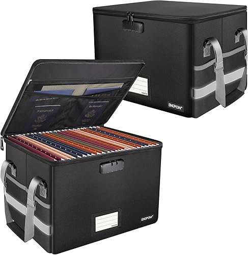 Miniatura 76 de ENGPOW - Caja ignífuga con cerradura, organizador de almacenamiento con cremalleras, caja de documentos ignífuga plegable con asa, caja de seguridad
