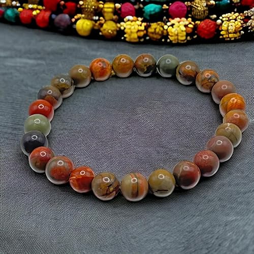 Miniatura 2 de 3J Crystal Map Jasper Natural Healing Crystal Gemstone Beads Grounding Protection Balance Root Chakra Stretch Bracelet for Men Women Youth Gifts