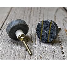 Round Marble Brass Knob, Modern Cabinet Knob, Decorative Hardware, Furniture Hardware, Cabinet Handles, Dresser Pull Grey Round Stripes Set-6